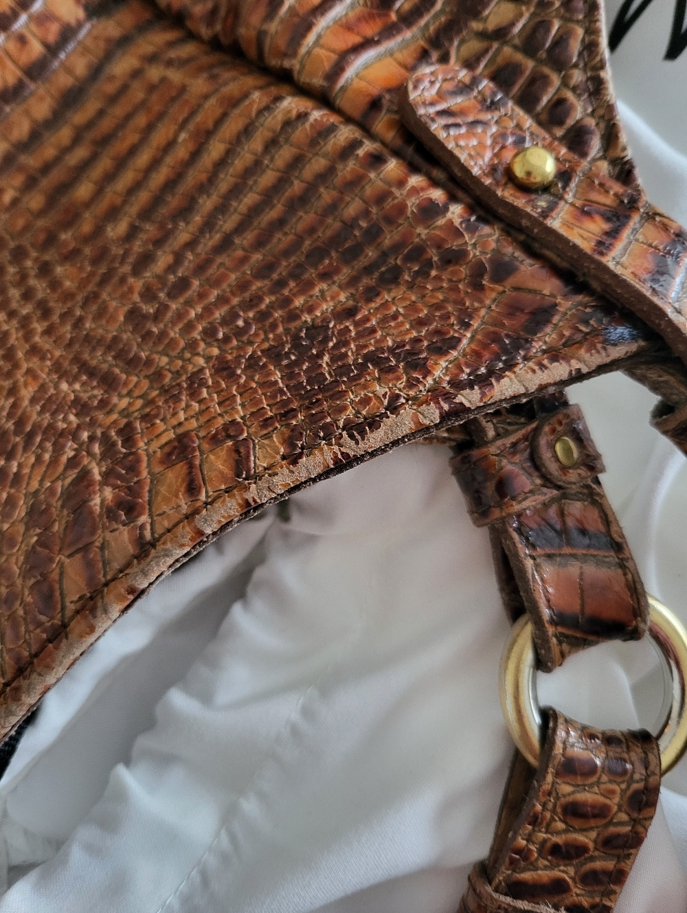 Brahmin Croc-embossed Leather Shoulder Bag/tote In Almond /brown. - Picture 6 of 16